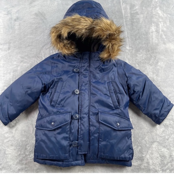 Baby Gap Coat 12-18m Toddler Blue Cold Control Max Faux Fur Hood Warmest Puffer - Picture 1 of 6